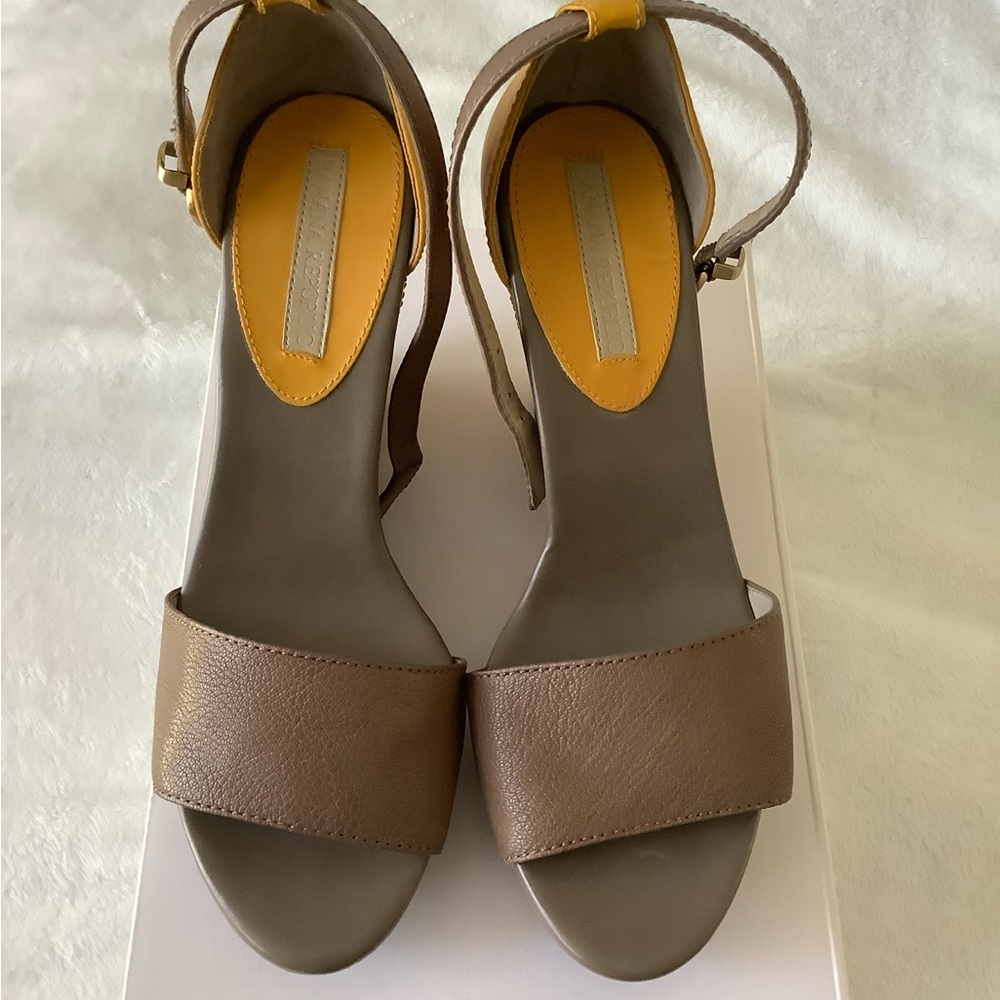 Banana Republic Tan and Mustard Yellow Wedge Sandals
